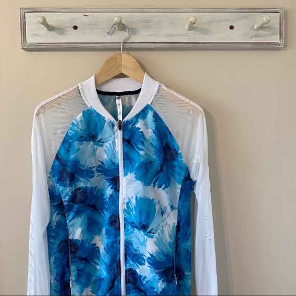 Fabletics Jackets & Blazers - Fabletics Blue Floral Mesh Jacket